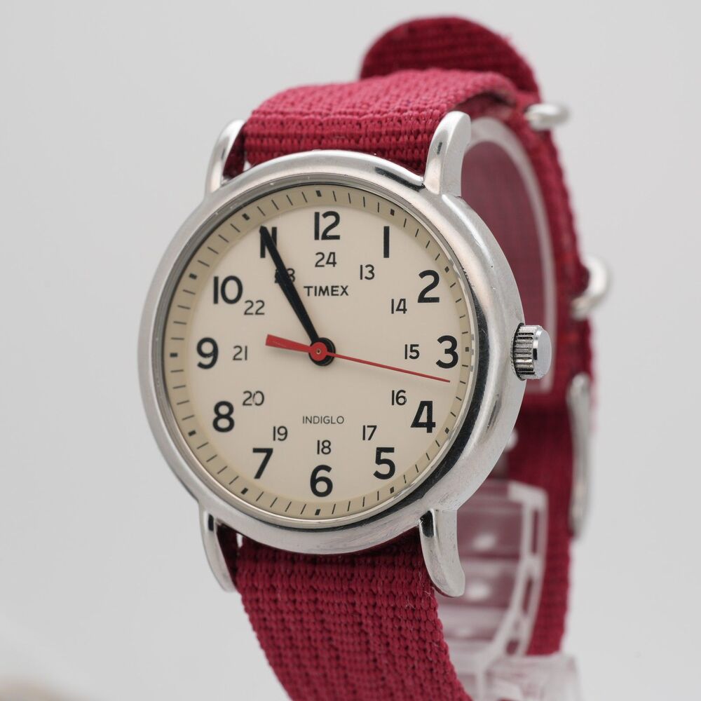 Timex Weekender 38mm Watch - Red NATO Strap - Indiglo - New Battery - Running